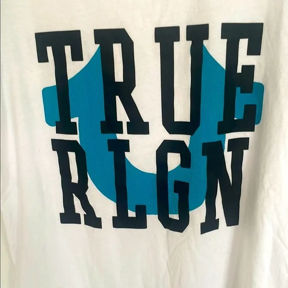 True Religion White and Blue Cotton Short Sleeve Tee - Picture 10 of 14